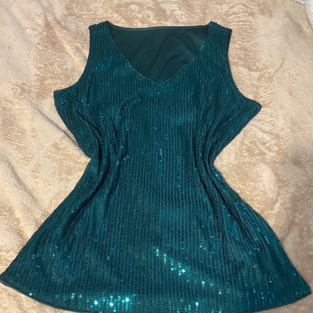SHEIN Teal Sequin V-Neck Tank Top